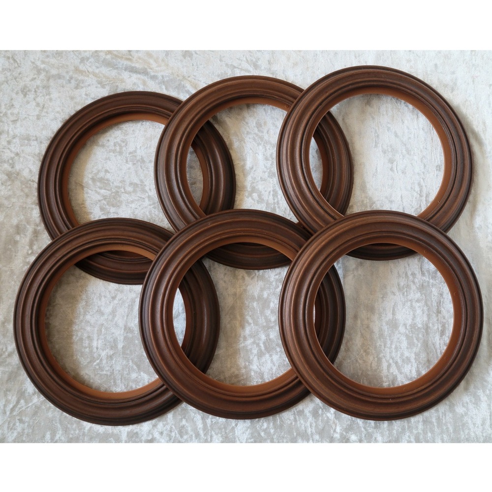 6 Van Hygan & Smythe Round faux wood Plastic Picture Plate Frames 11" VH&S